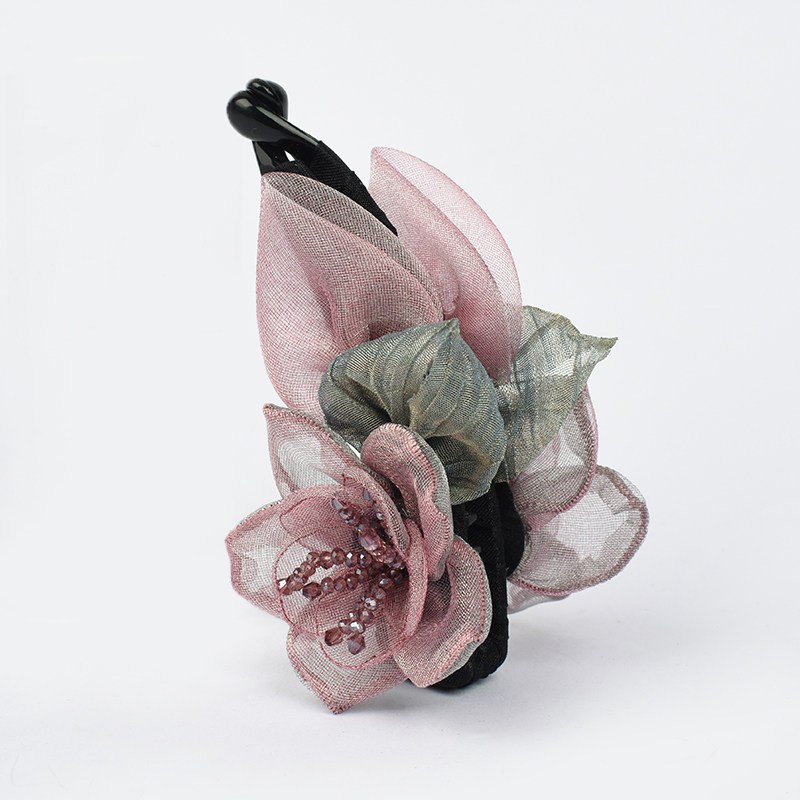 韩版甜美发夹香蕉夹竖夹马尾发夹气质大号花朵树叶纱绢发卡子头饰