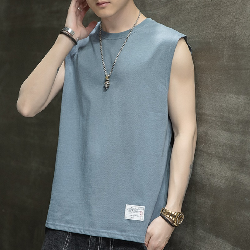 纯棉背心男潮外穿宽松夏季运动健身篮球坎肩砍袖宽肩无袖t恤