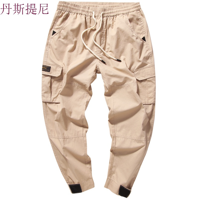 休闲裤男日系宽松束脚魔术贴多口袋工装裤潮牌夏季收口哈伦九分裤