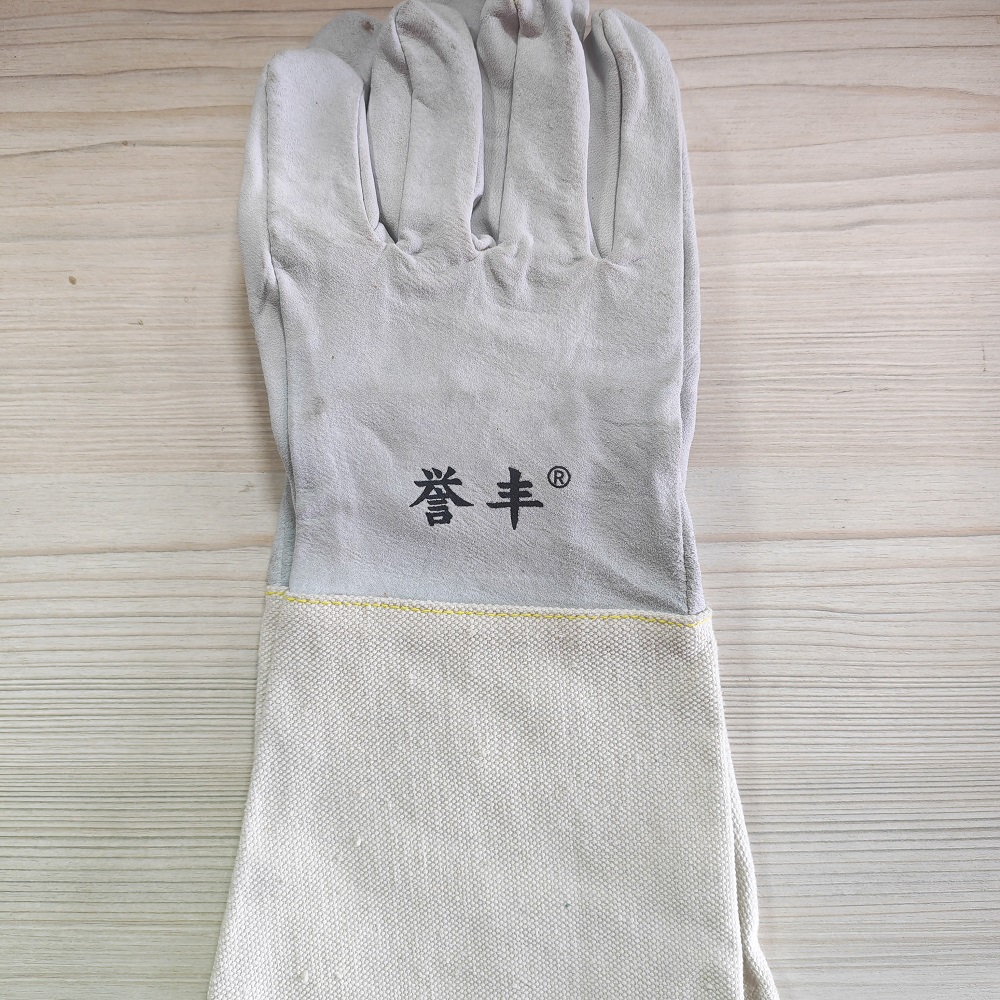 誉丰YL-5095半皮半帆布手套翻毛皮直筒袖口电焊手套高清大图