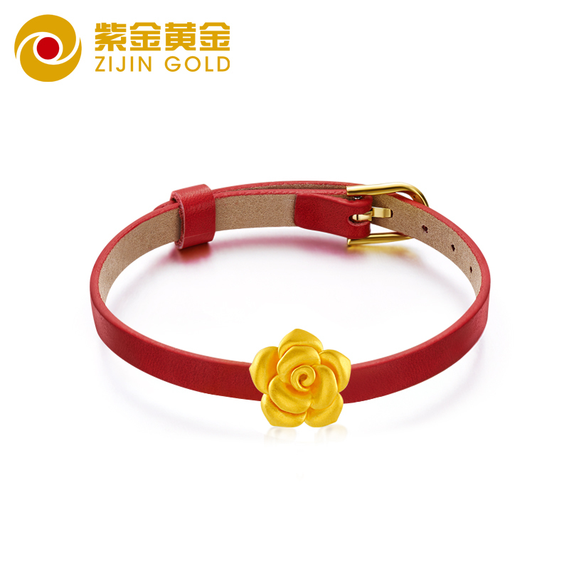 紫金黄金(ZiJin)金镶玉黄金吊坠3D硬金足金玫瑰手链和田玉毛衣链