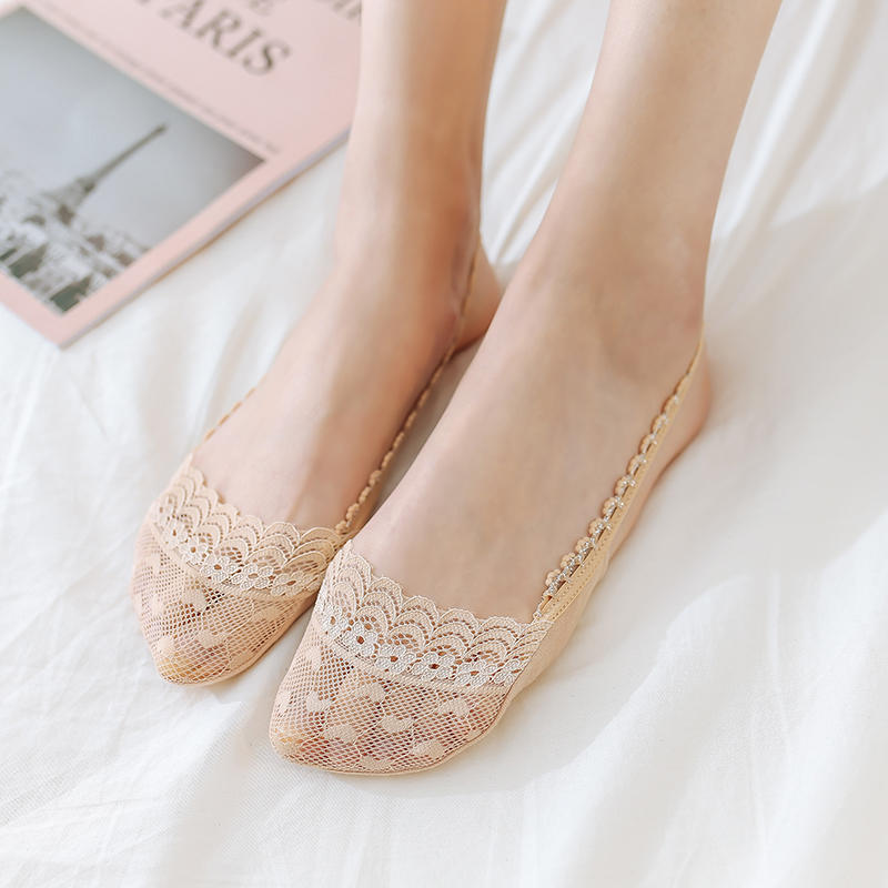 yunwuxin卓娉船袜女士袜子高跟鞋蕾丝网面浅口夏季超薄前半脚掌吊带