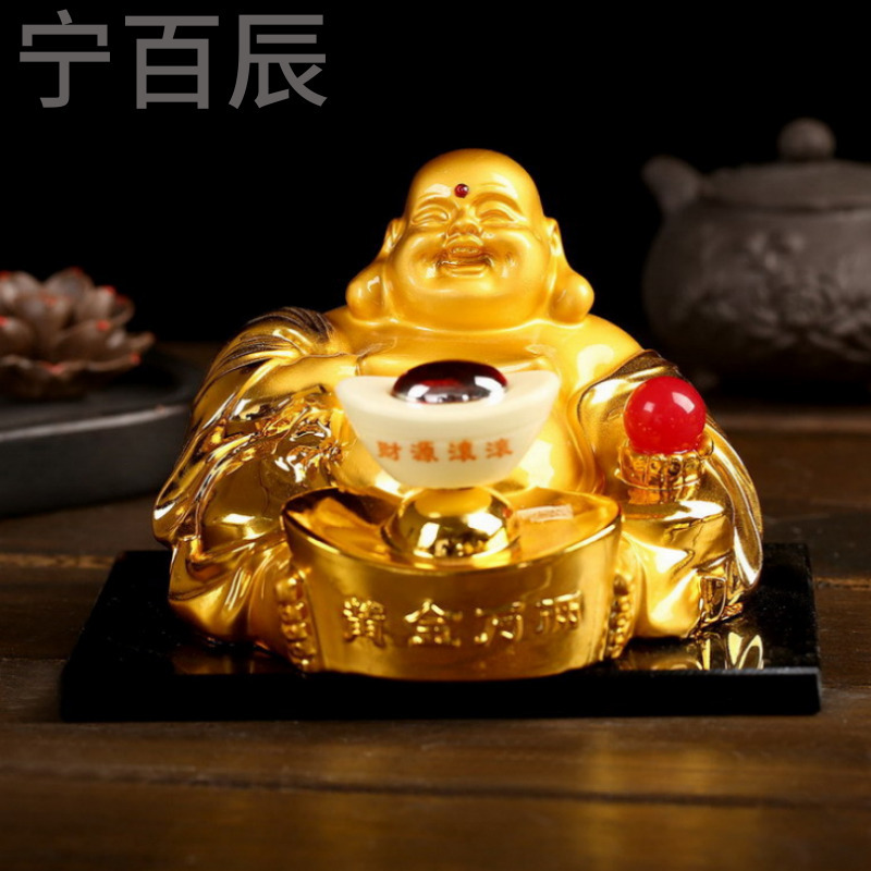 太阳能弥勒佛汽车摆件招手平安佛店铺开业家居车载内饰品装饰礼