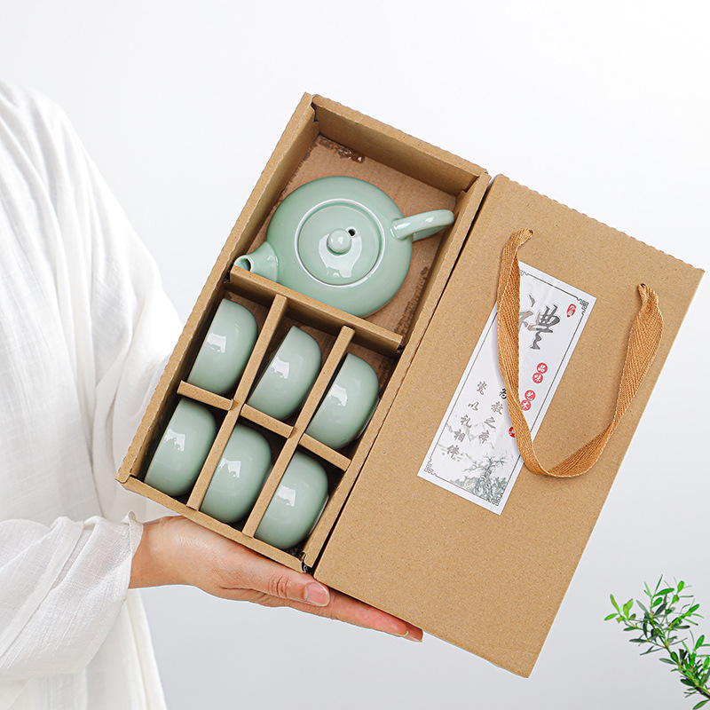 华普思德化陶瓷青瓷龙壶茶具套装茶具套组伴手礼个人礼品 龙壶青瓷-一壶两杯高清大图