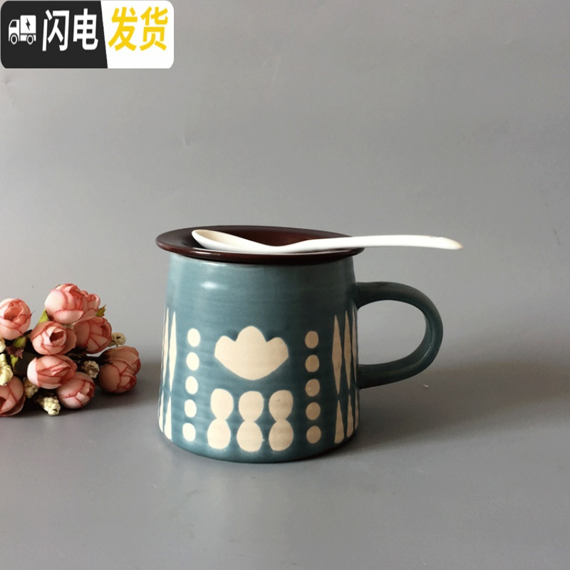 三维工匠马克杯带盖勺大容量情侣一对简约好看的杯子家用复古泡茶杯陶瓷杯高清大图