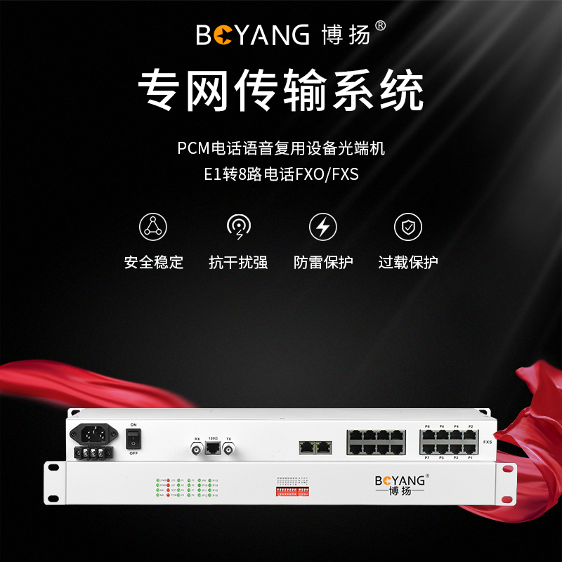 博扬(BOYANG)BY-8E1 PCM电话语音复用设备光端机 E1转8路电话FXO/FXS 机架式 1对价