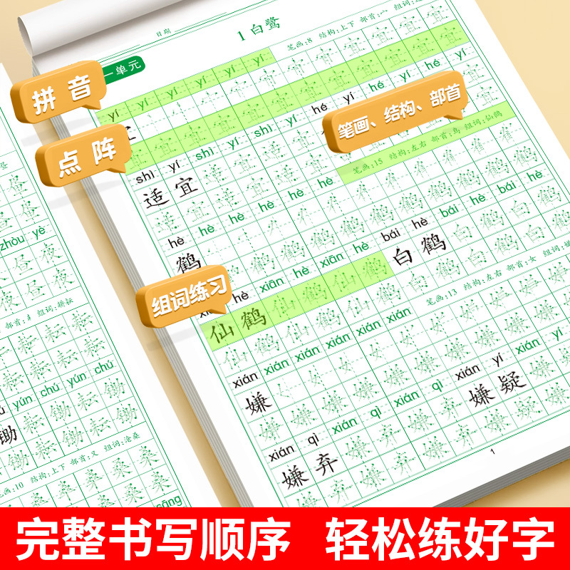 [下册]同步字帖5下+同步作文字帖+素材积累字帖 [正版]五年级上册字帖语文同步练字帖人教版小学生硬笔书法练字本楷书笔画