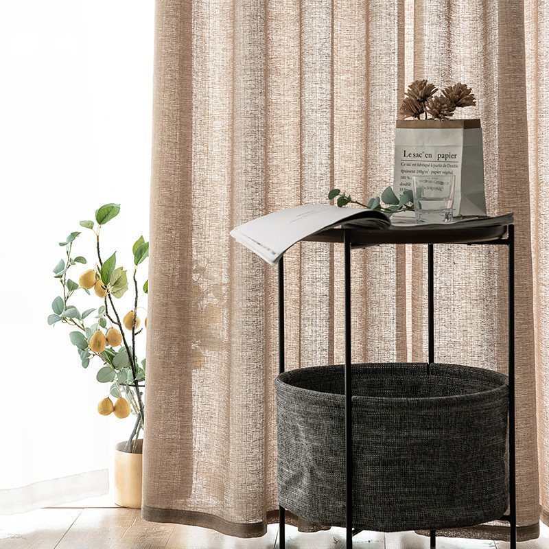 家柏饰(CORATED)小沙帘窗帘免打孔安装遮光魔术粘贴式纱帘自粘透光不透人白纱飘窗 粗麻纱--咖色 平铺宽1.2x高2--1片魔术贴