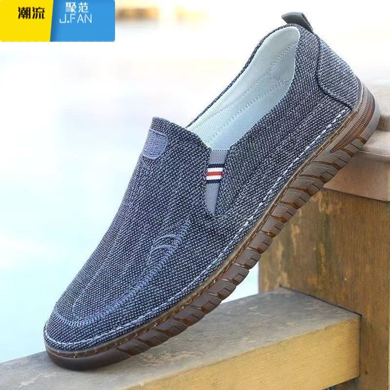 聚范老北京布鞋男款牛筋底布鞋一脚蹬男鞋休闲中老年爸爸鞋鞋耐磨图片