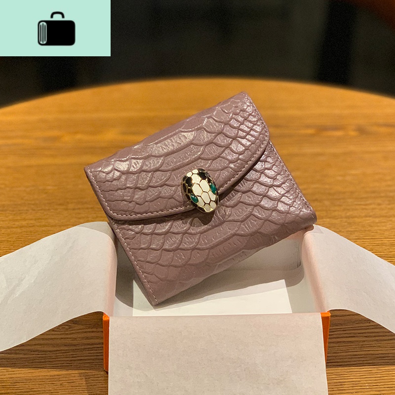 蛇头蛇纹钱包ins 女短款2019新款时尚皮折叠钱夹小巧创意零钱包NEW LAKE 香芋紫