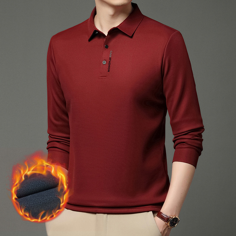 啄木鸟字母打底衫内搭长袖男士秋冬新款抗皱中老年爸爸翻领polo衫 B8339红色加绒 4XL