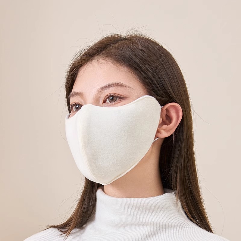 澳绒保暖口罩秋冬女高颜值东北骑行滑雪防寒风透气防晒面罩男 白色线条款