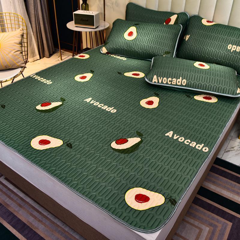 美帮汇泰国乳胶凉席三件套冰丝1.5米1.8m床可水洗可折叠单人宿舍软席子 牛油果【泰国乳胶&无甲醛&无荧光剂】 2.0m（6.6英尺）床