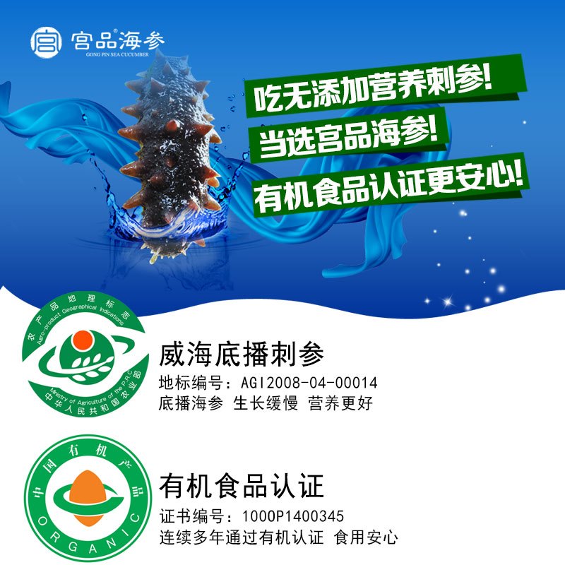 宫品海参 有机高品质淡干刺参35-45只250g礼盒装 生鲜 海鲜水产