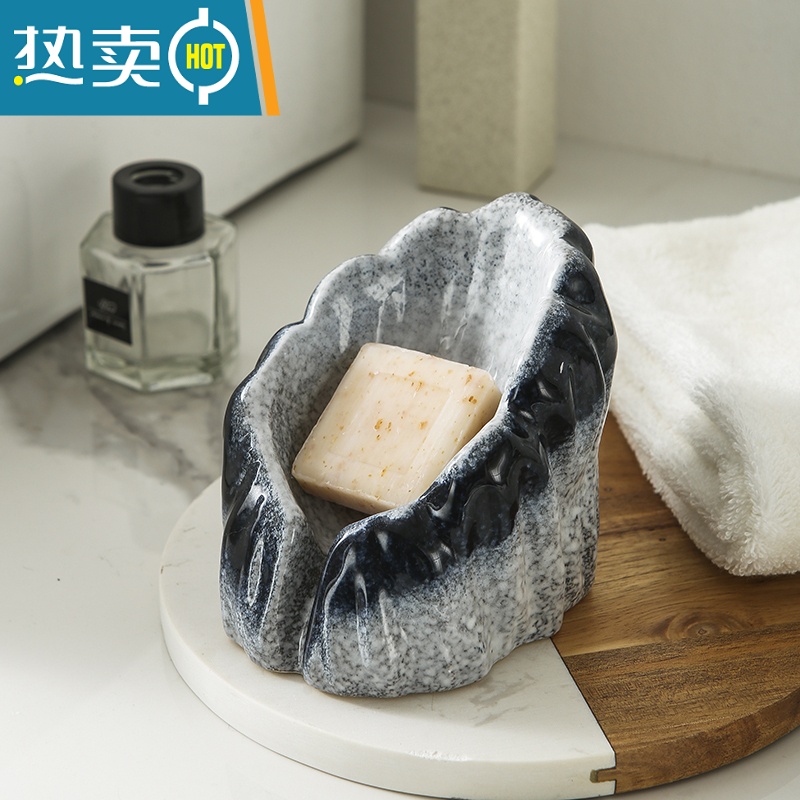 敬平日式家用轻奢ins陶瓷台上盆沥水肥皂碟香皂盒滤水皂托置物架 小皂碟(宅寂)高清大图