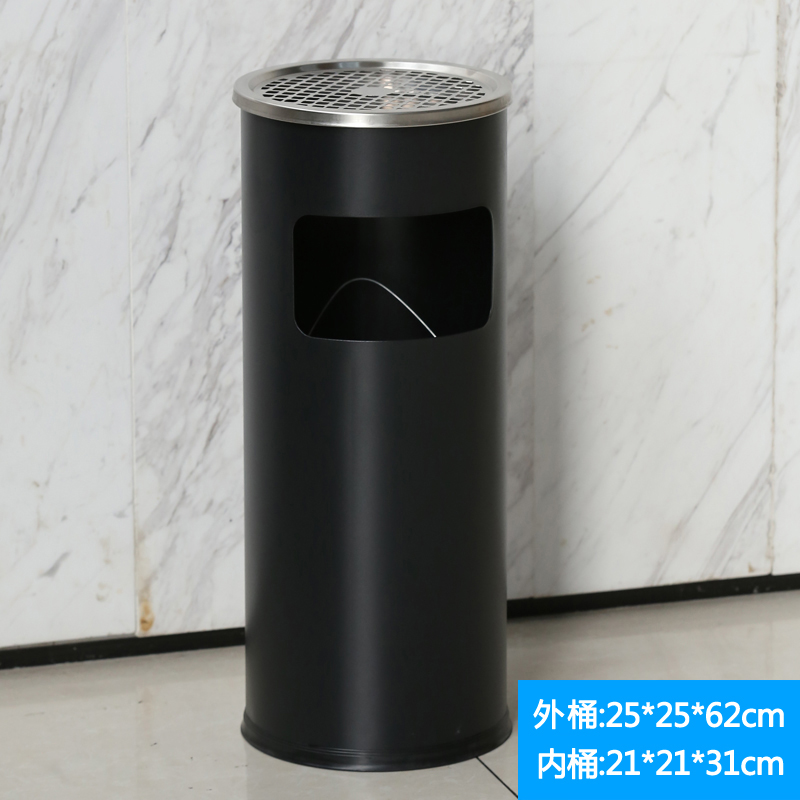 铭威盾不锈钢酒店大堂垃圾桶烟蒂柱灭烟桶带烟灰缸室外吸烟区电梯口立式 丽格圆形黑色