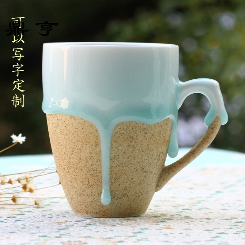 鼎亨简约陶瓷杯子带把手带盖勺创意青釉马克杯个性水杯情侣杯定制