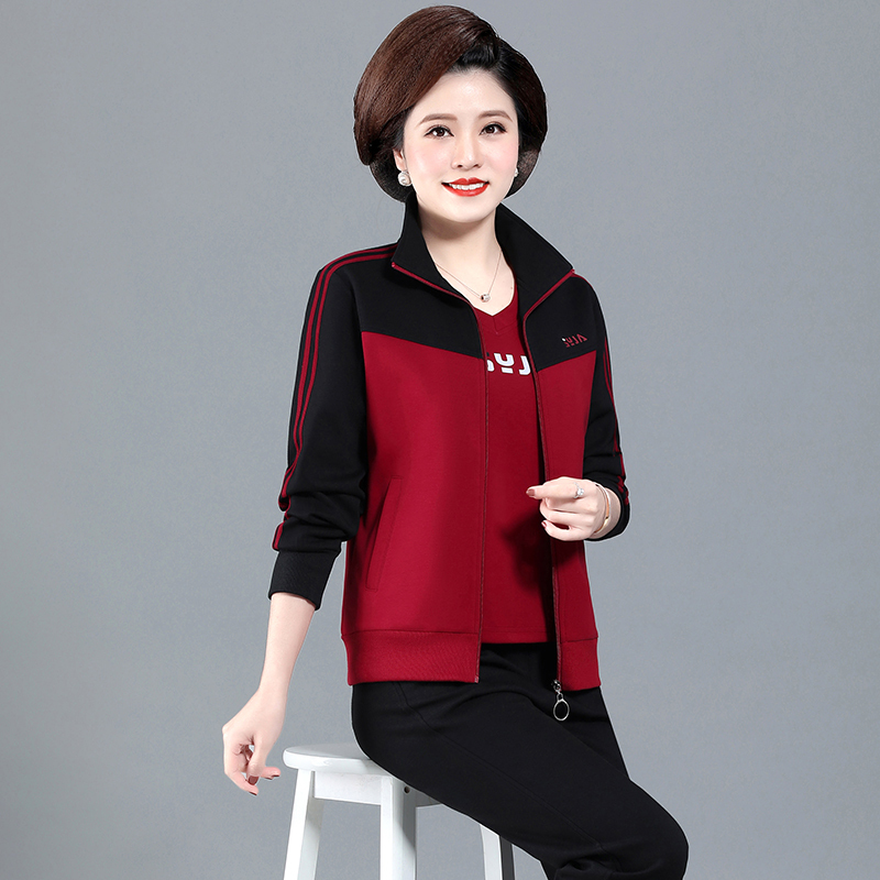 套装女春秋款大码运动装妈妈装中年妇女休闲运动服三件套女秋装外套