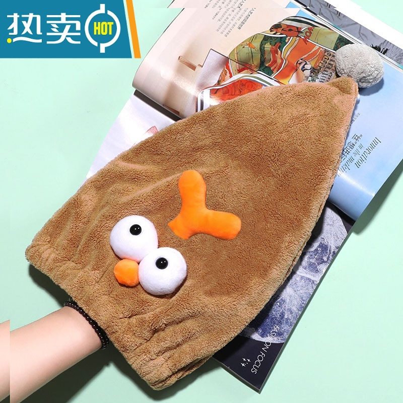 敬平网红同款浴帽擦洗头干发帽可爱女2021新款吸水速干包头发毛巾 橄榄棕成人款高清大图