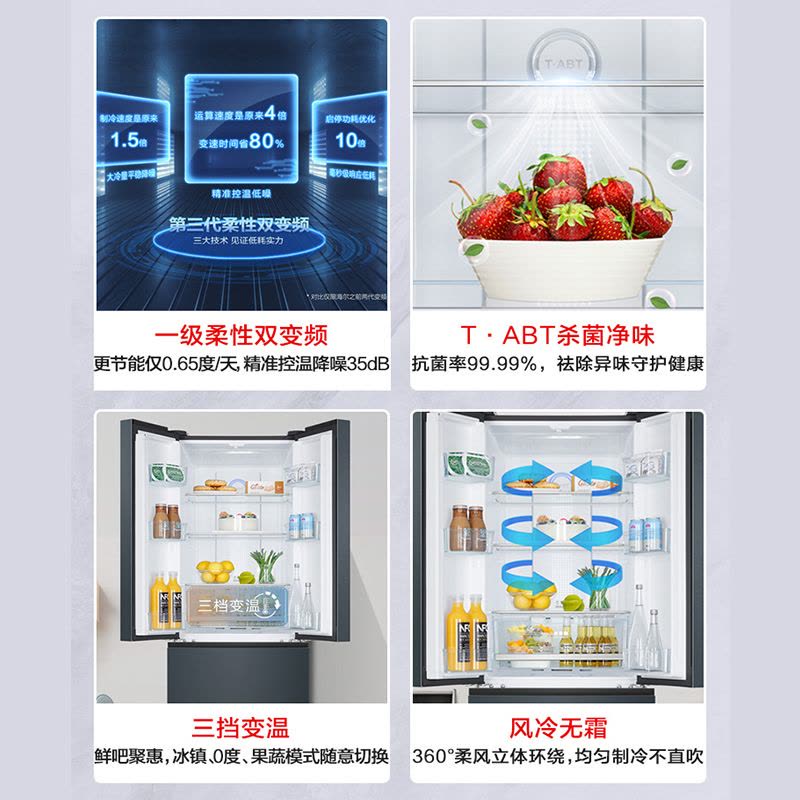 海尔冰箱 BCD-336WLHFD9DC9 多门冰箱 TABT除菌 冷藏三档变温 超薄嵌 智能双变频图片
