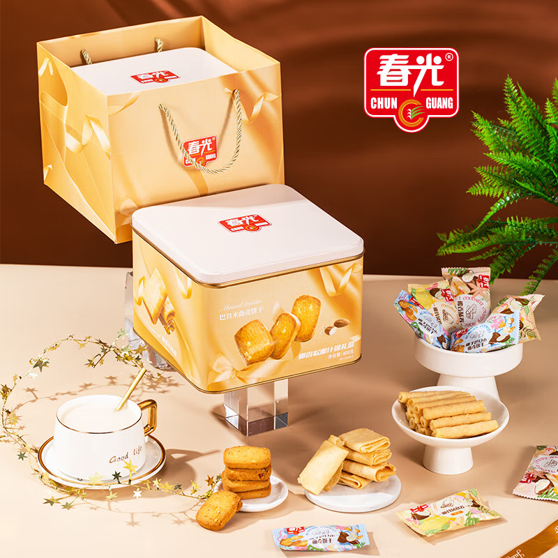 “椰香松脆什锦礼盒 408g 椰香酥卷216g 椰蓉味凤凰卷111g 椰子味巴旦木曲奇81g”高清大图