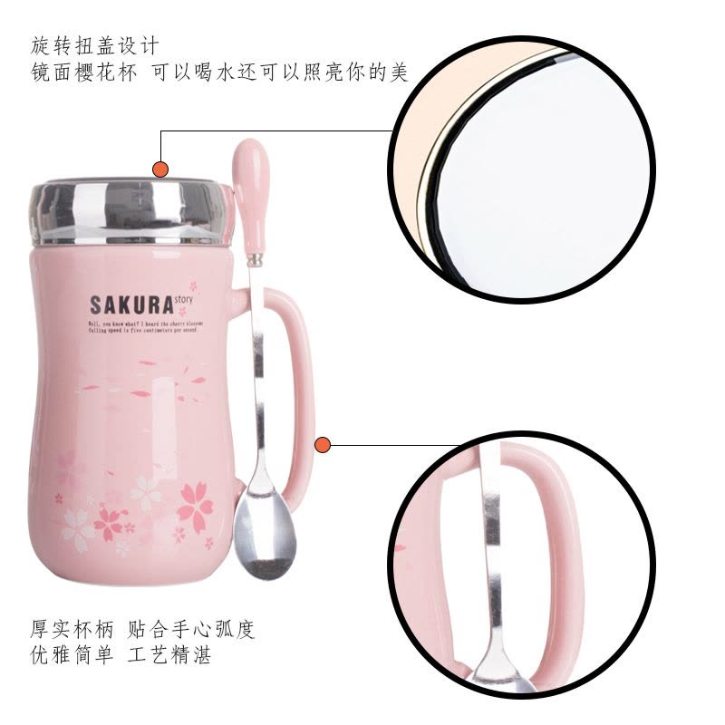 家柏饰(CORATED)茶杯少女心马克杯子带盖勺办公室女水杯陶瓷家用早餐牛奶咖啡杯图片