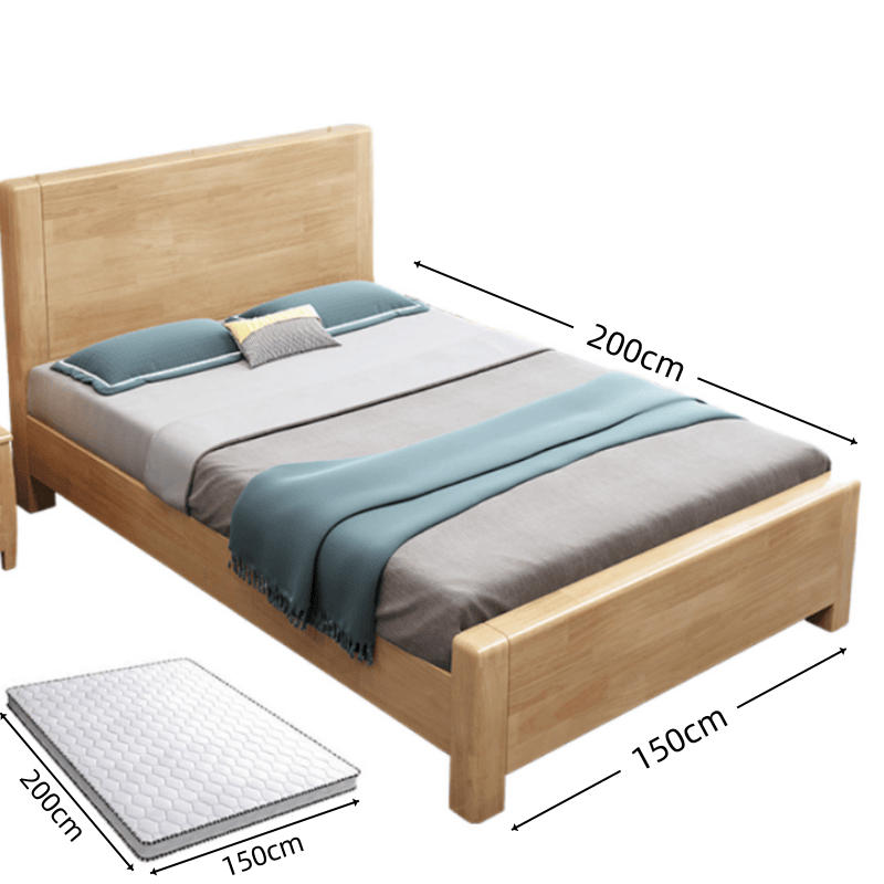 豫龙都 原木色实木床+床垫1.5m套