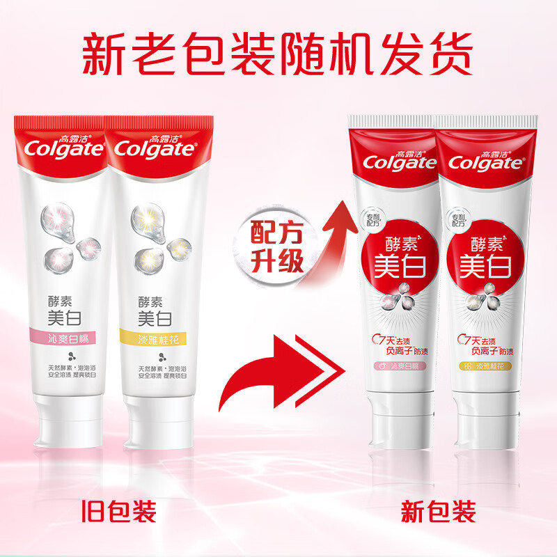 高露洁(Colgate)活性酵素亮白去黄去渍防渍美白牙膏120g 白桃味 清新口气