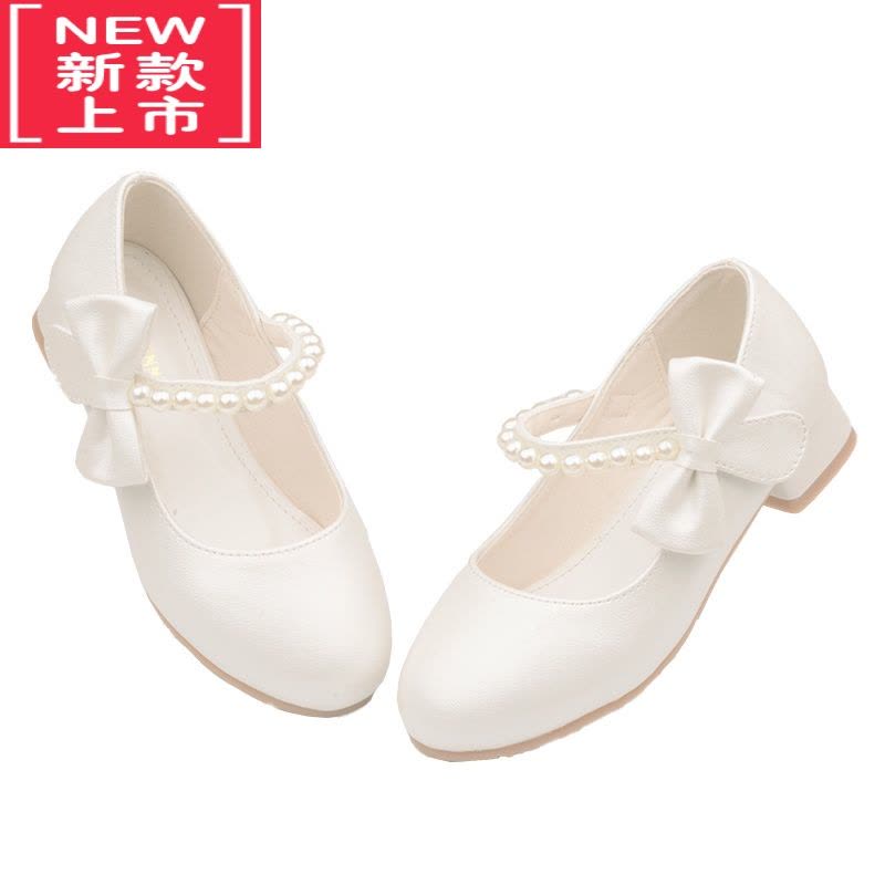 可莉允女童白色高跟鞋公主风春秋季皮鞋中大童鞋黑色儿童配晚礼服鞋珍珠运动休闲鞋图片