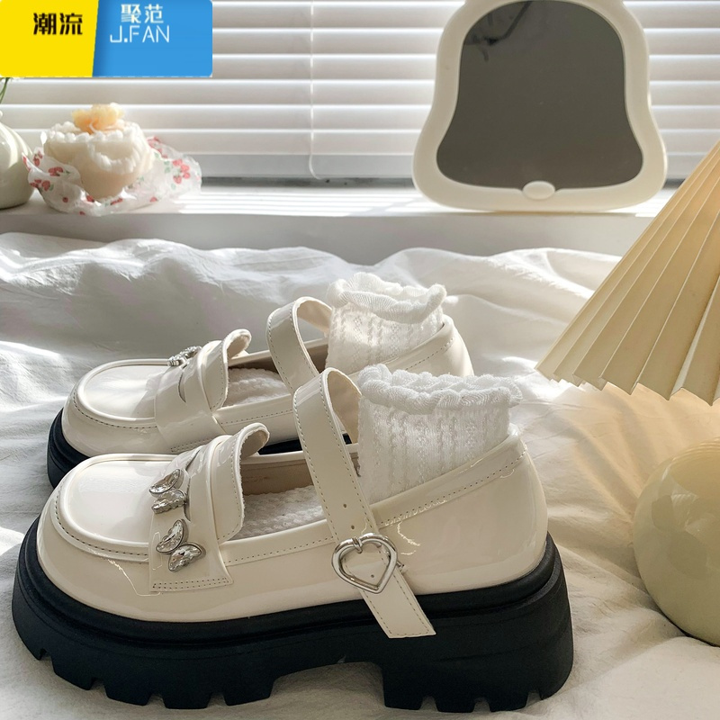 聚范黑色厚底松糕小皮鞋女2024夏季新款日系jk复古配裙子玛丽珍单鞋子