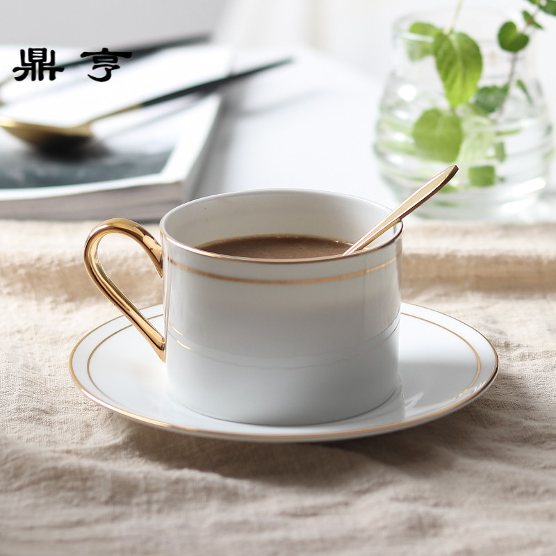 鼎亨北欧咖啡杯简约骨瓷杯欧式下午茶咖啡杯碟套装纯白描金陶瓷杯