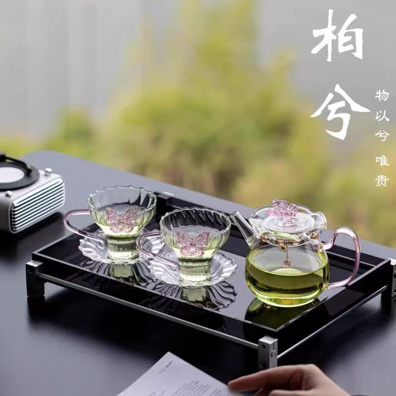 柏兮 粉色蝴蝶女士茶具套装带杯垫