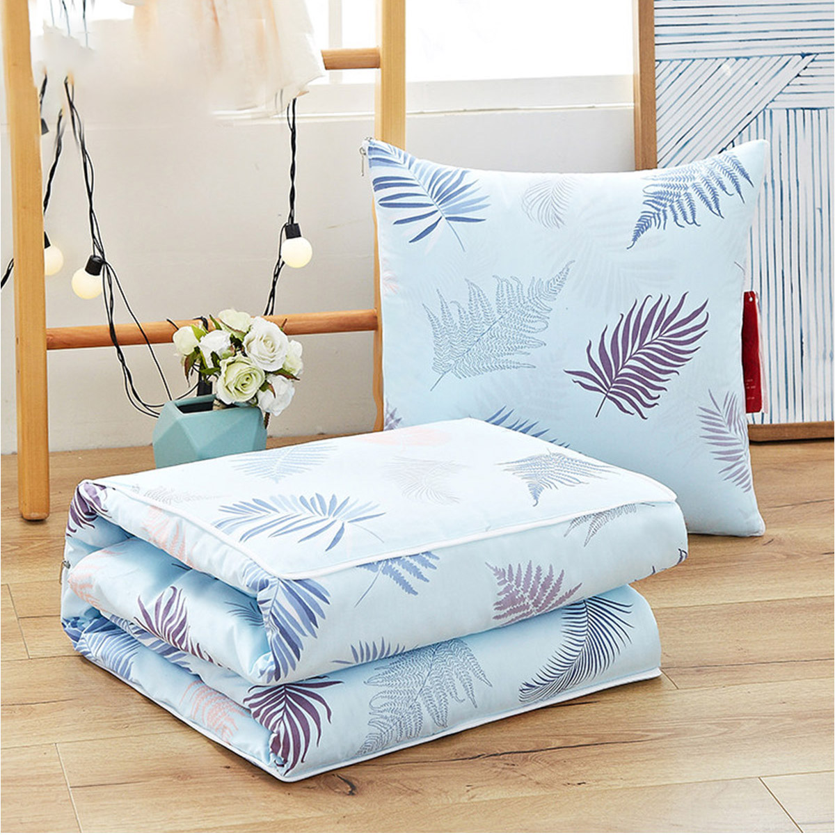 靠垫多功能空调折叠小被子腰靠垫居家车用轻柔可机洗空调被抱枕被视频