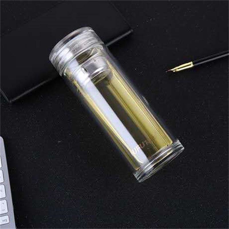 双层玻璃杯高档玻璃杯加厚耐热泡茶杯便携车载水晶杯高山流水盖 钢塑盖300毫升