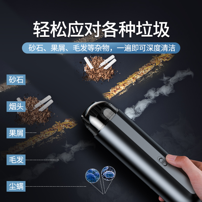 倍思车载吸尘器无线充电车车用家用两用小型手持强力汽车车内专用A2象牙白吸尘
