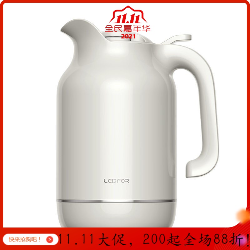 玻璃内胆保温水壶家用大容量智能暖热温度显示茶壶 象牙白1500ml+黑色500ml高清大图