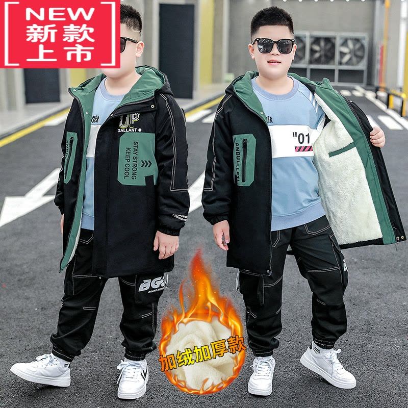 可莉允胖童装男童加厚外套冬款加肥加大男孩宽松棉服中大童加绒棉衣夹克图片