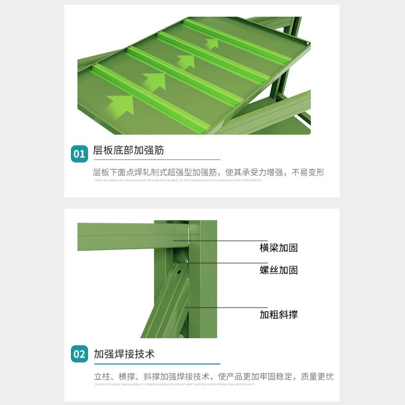 尔迈 仓储货架置物架货物仓库钢制中型展架 2*1.2*0.6m 300kg/层 军绿色