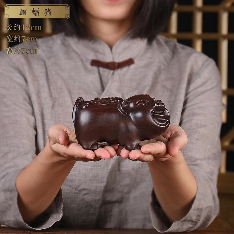 美帮汇黑檀木猪摆件十二生肖猪实木刻木头创意客厅装饰品图片