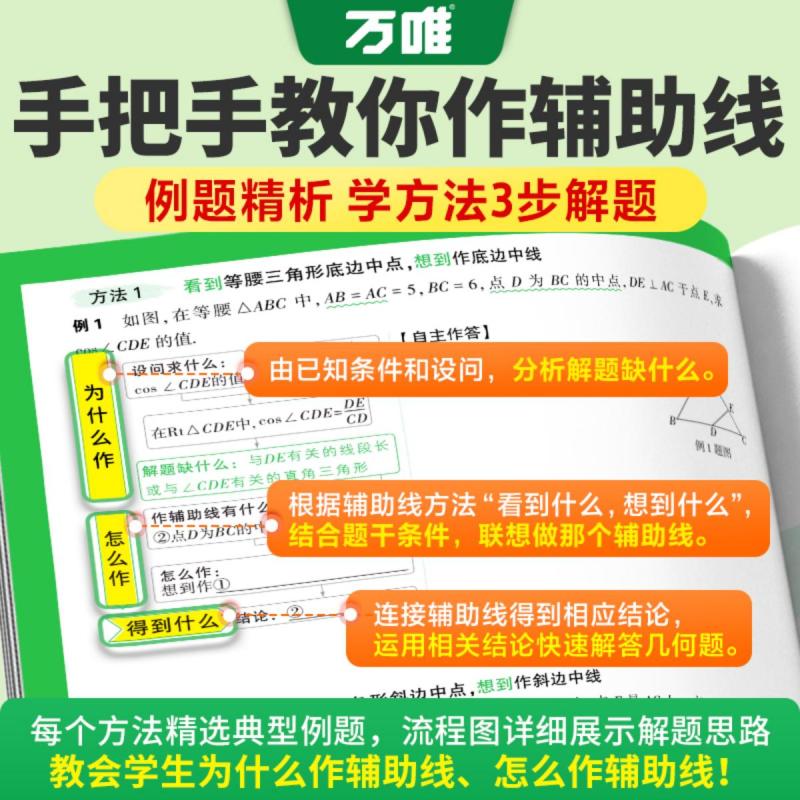 2025版万唯中考数学几何辅助线与中考新考法 初中数学专项训练初二初三中考教辅导书资料七八九年级几何解题方法