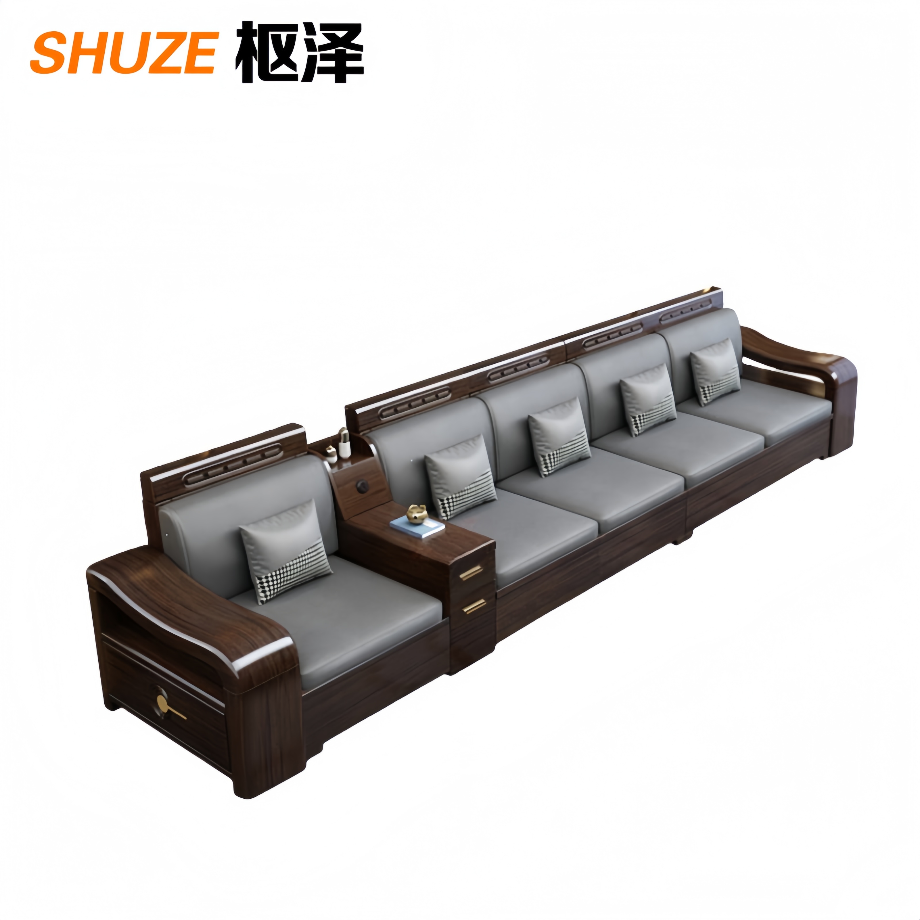 枢泽 储物沙发 五人位+茶水柜 套高清大图