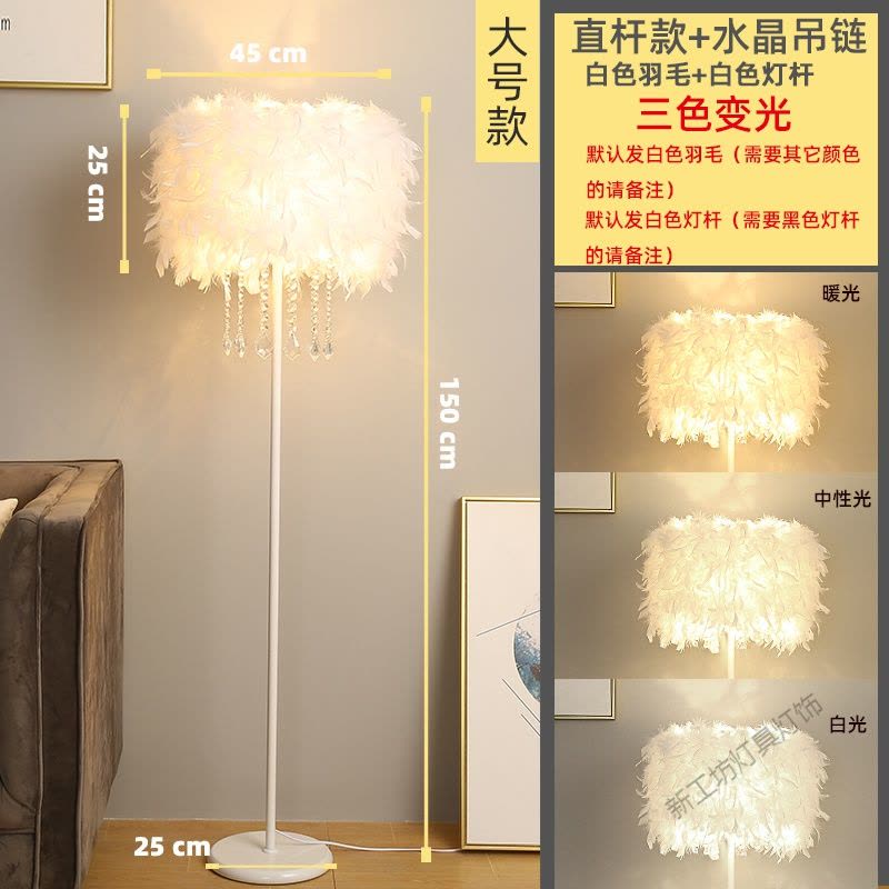 苏宁放心购 钓鱼灯北欧网红羽毛水晶落地灯客厅书房卧室床头台灯主播补光灯图片