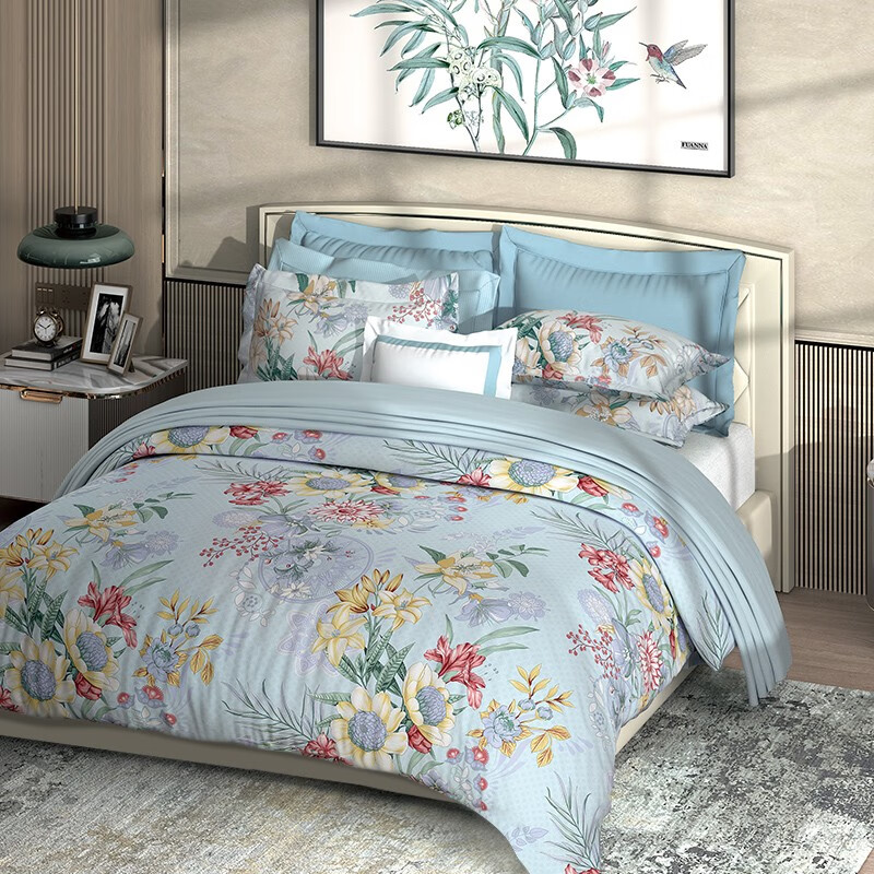 富安娜 床品四件套安巢芳菲 被套203*229cm床单230*240cm枕套74*48cm*2高清大图