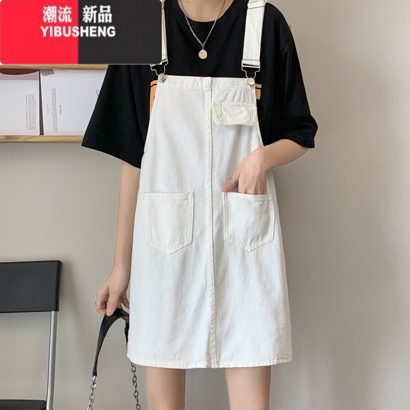 YIBUSHENG2024季新款宽松显瘦黑色牛仔背带裙女小个子吊带连衣裙短裙子高清大图