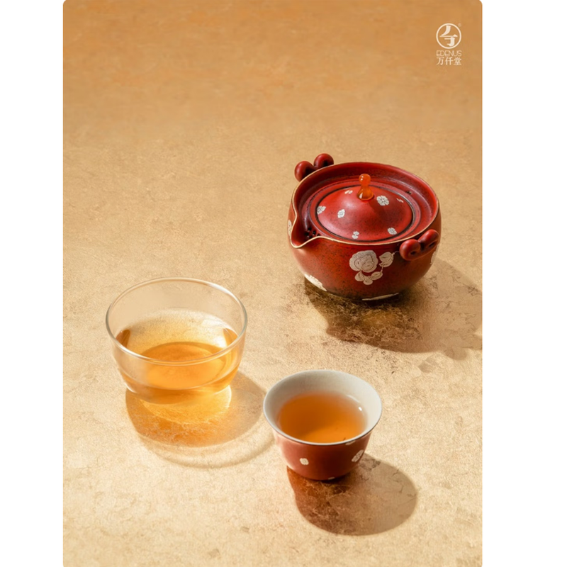 万仟堂旅行茶具 陕历博联名陶瓷便携式茶具整套伴手礼盒大唐风华 漆红釉