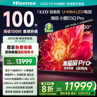 海信电视小墨E5Q Pro 100英寸 1248分区U+MiniLED信芯芯片极黑抗反光黑曜屏Pro 高刷超薄 国家补贴