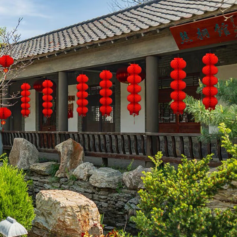 塑纸灯笼4串装乔迁开业新年装饰春节元宵节婚房商场布置蜂窝灯笼高清大图