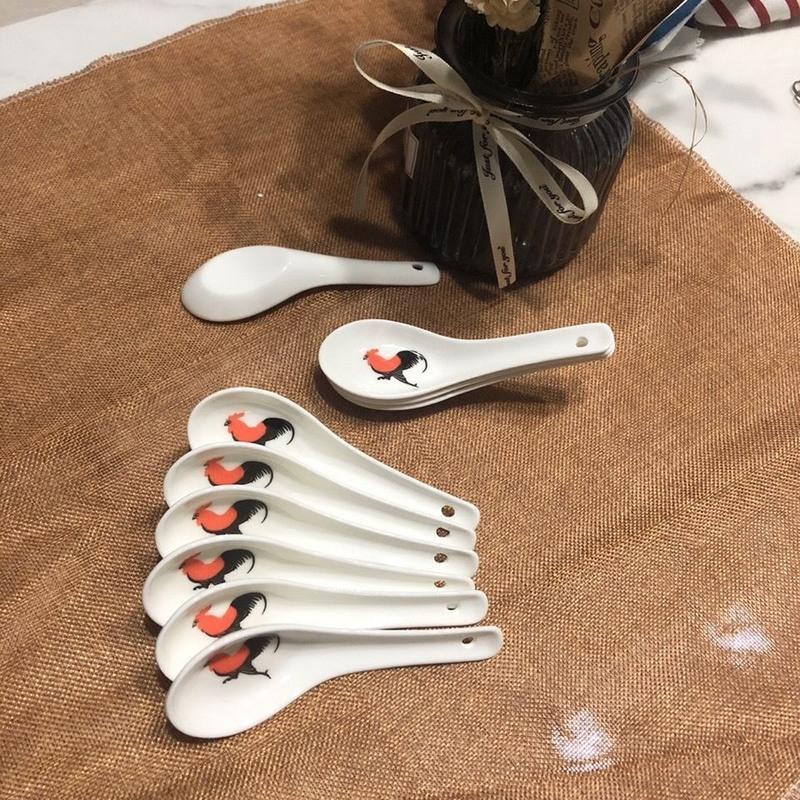 勺子家用复古公鸡陶瓷勺子味碟中式创意可爱卡通汤勺经典lt多只装gt