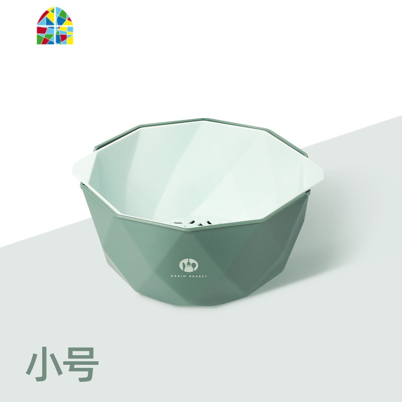 厨房创意沥水篮镂空家用双层洗水果漏盘盆洗菜盆淘米篮小孔北欧风 FENGHOU J192442小号蓝色【加厚双层】
