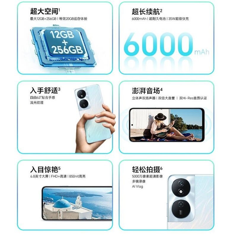 [全新]荣耀畅玩50 Plus 8GB+256GB 星辰紫 天玑6020 5G芯 5000万影像 6000mAh大电池 35W充电 90Hz刷新率 5G智能手机